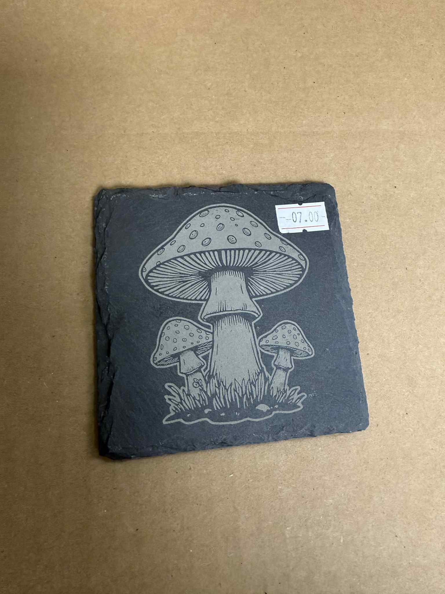Mushroom - 4" Square Slate Stone Engraved Coasters