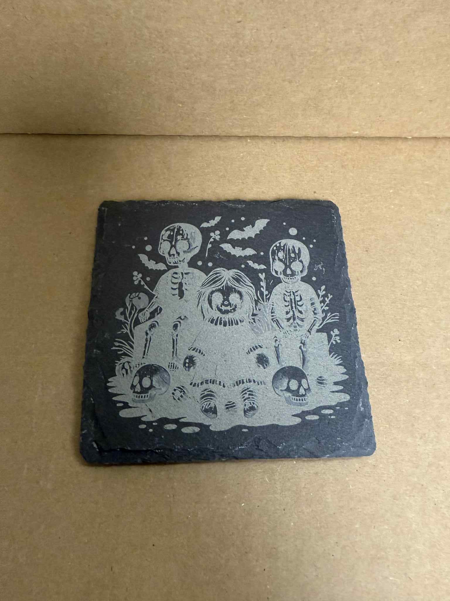 Halloween Skulls - 4" Square Slate Stone Engraved Coasters