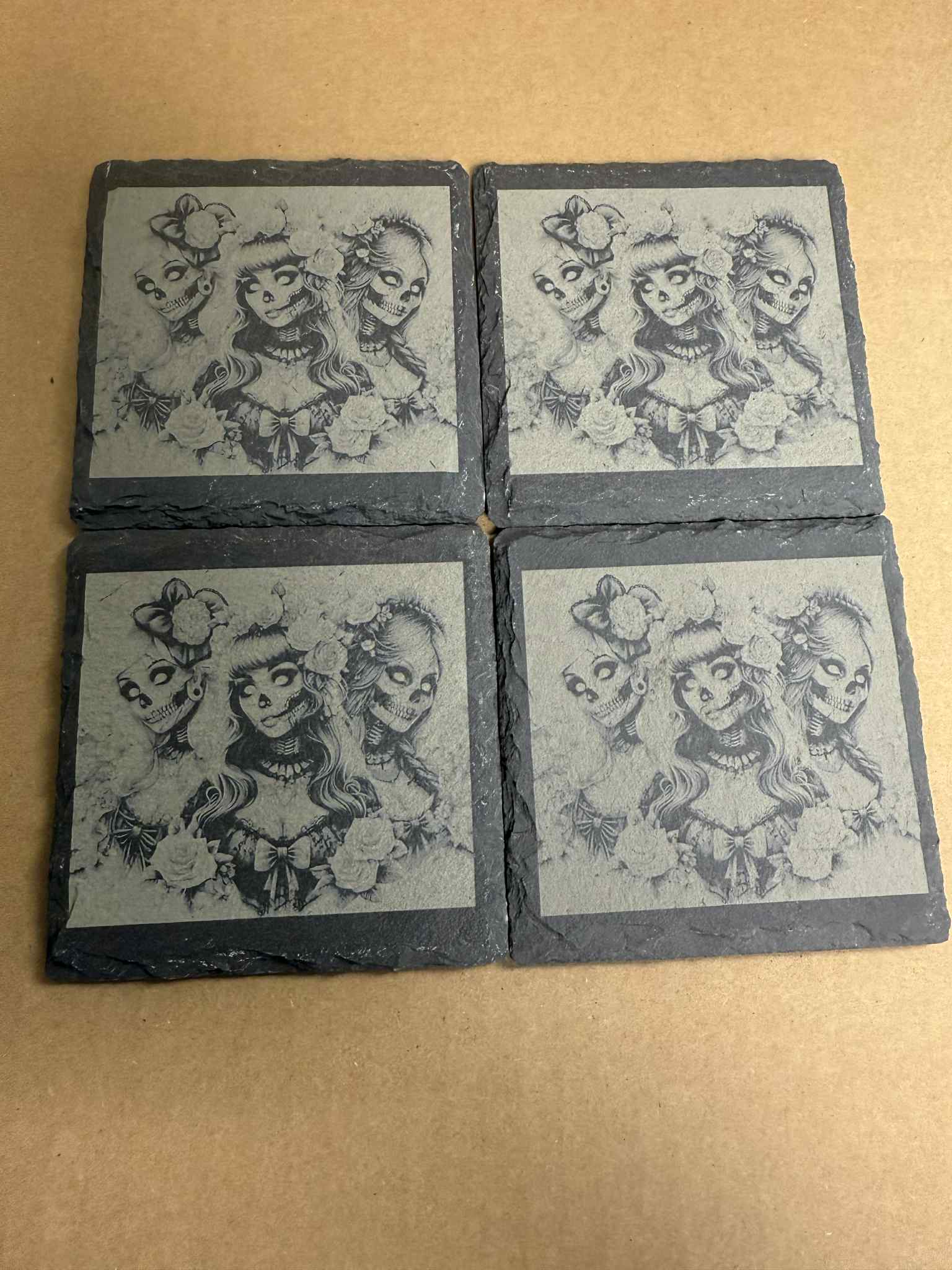 Custom Laser Engraved 4" Square Slate Stone Coaster