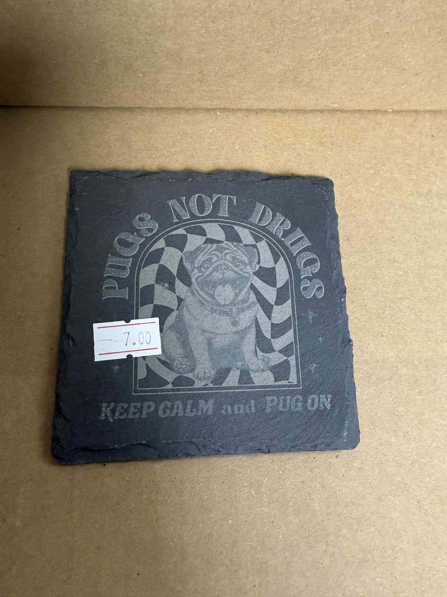 Pugs Not Drugs - 4" Square Slate Stone Engraved Coasters