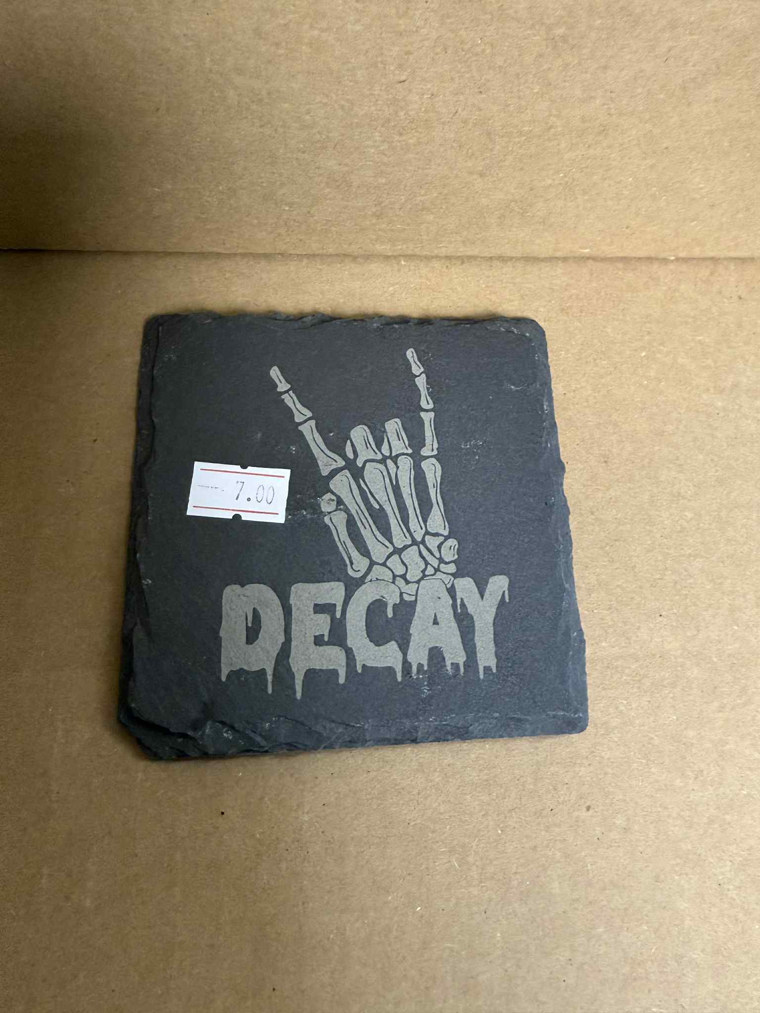 Decay Skeleton Hand - 4" Square Slate Stone Engraved Coasters