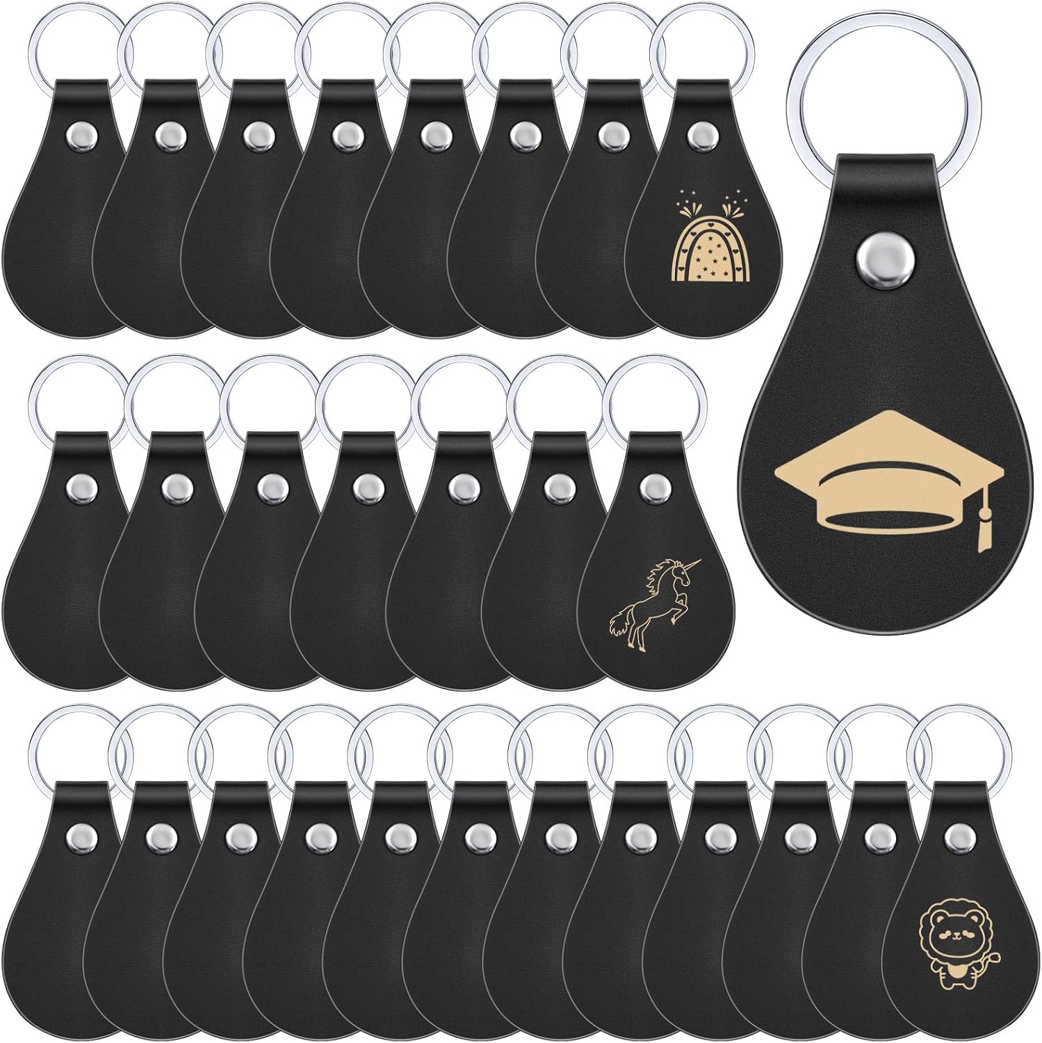 Custom Laser Engraving Black Leather Keychain
