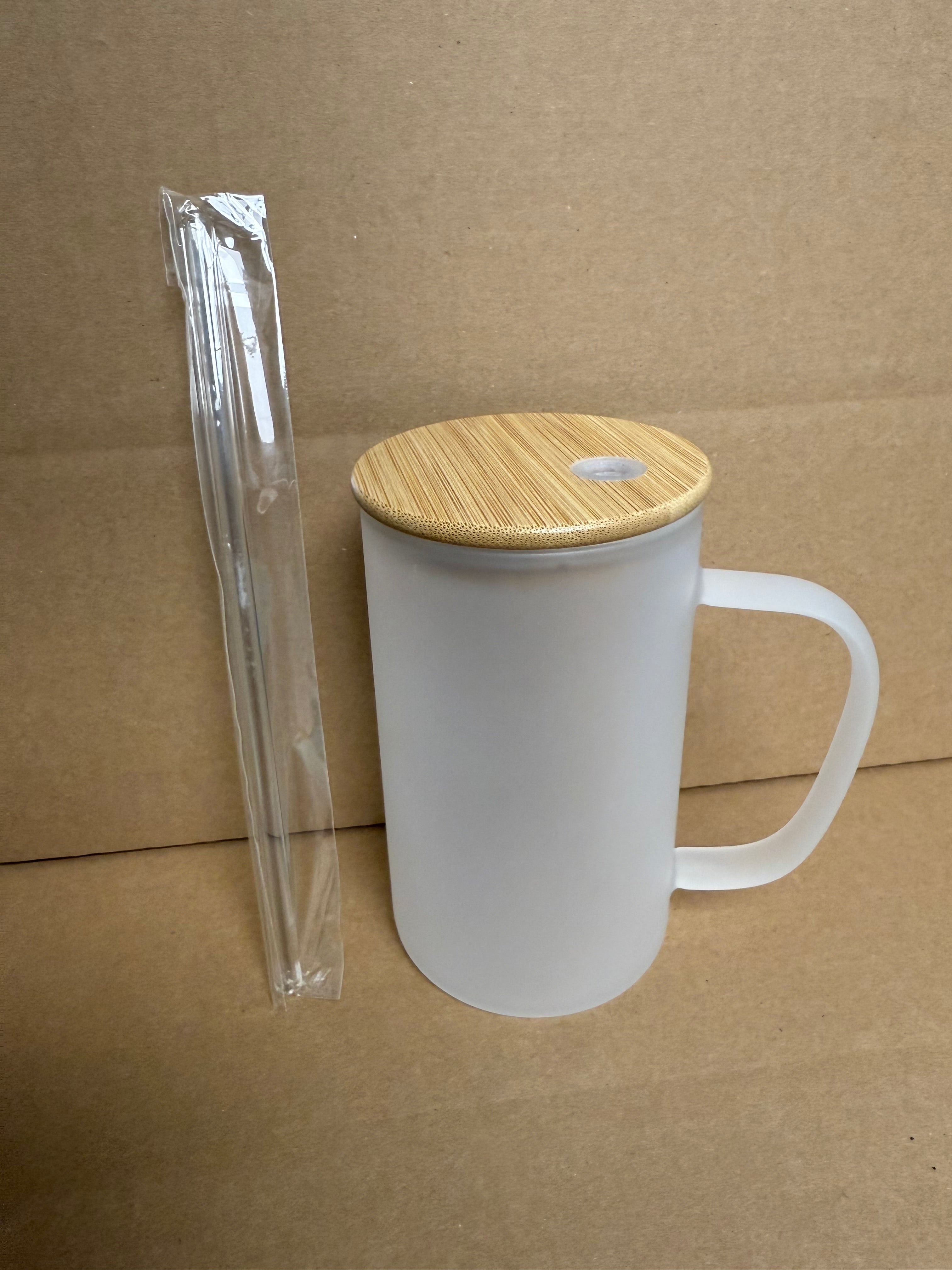 Custom Sublimation 18oz Frosted Mug with Wood Lid & Straw
