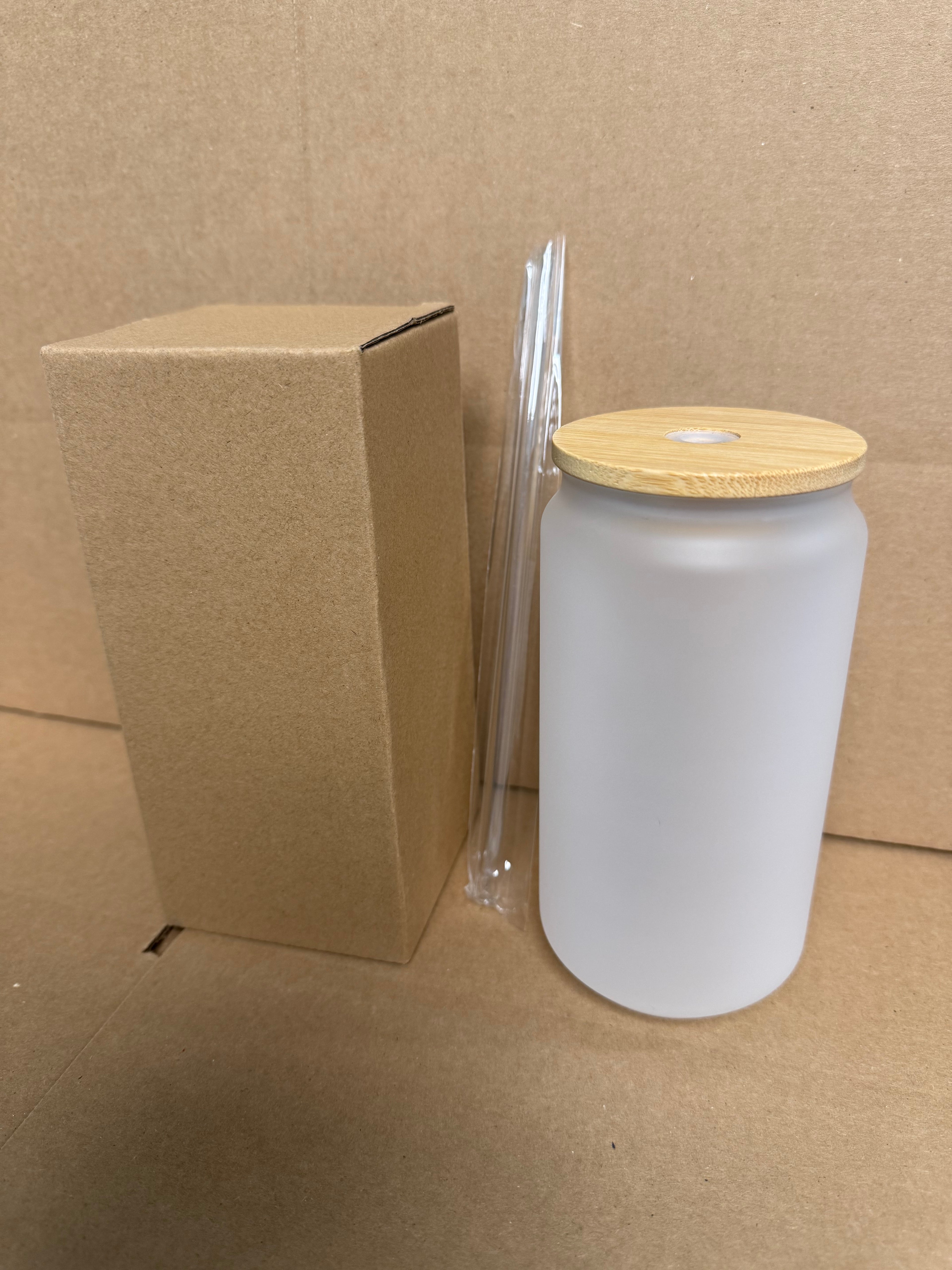 Custom Sublimation 18oz Frosted Cup with Wood Lid and Straw