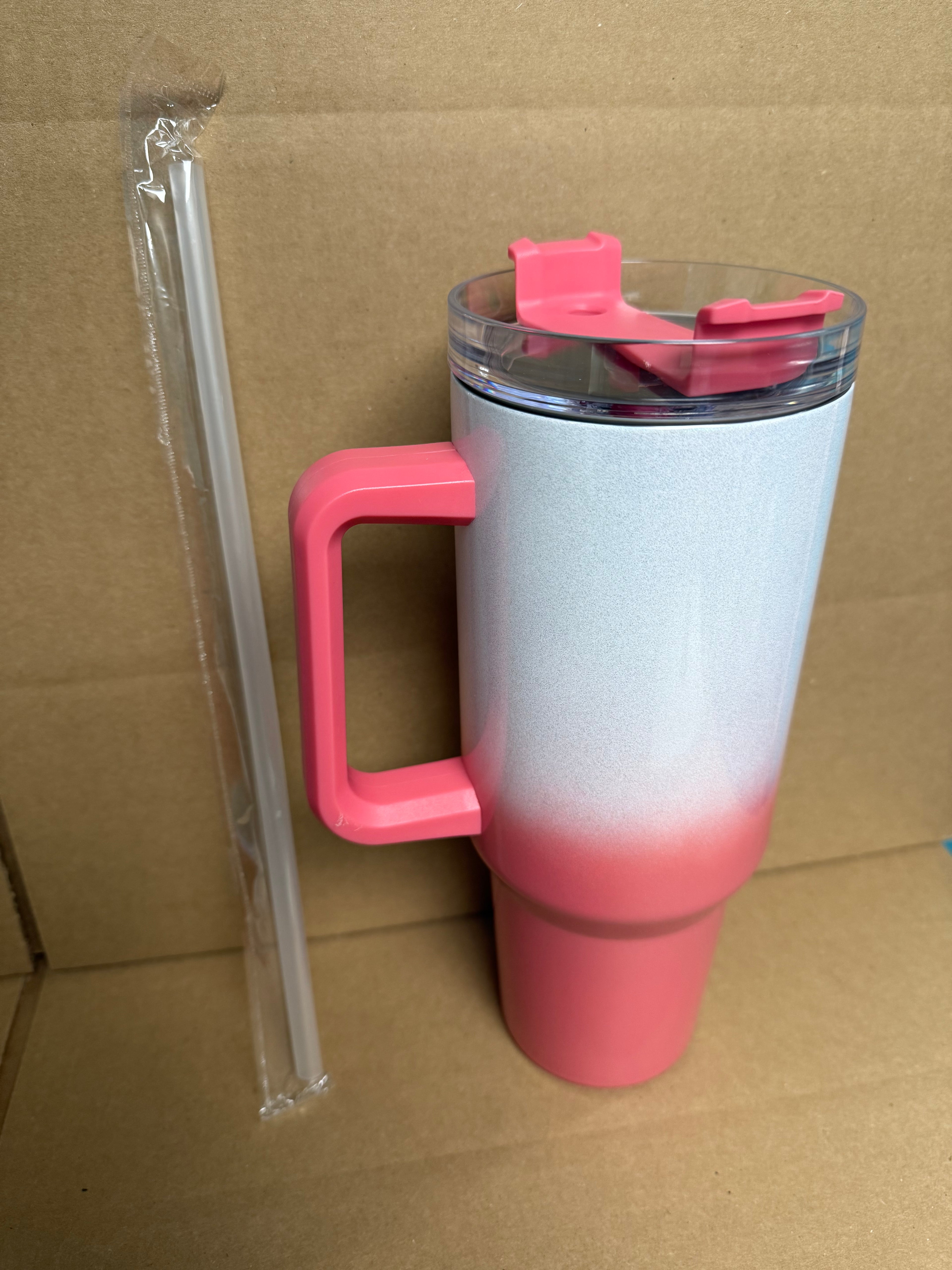 Custom Sublimation 40oz Glitter Gradient Stanley Style Tumbler - Salmon
