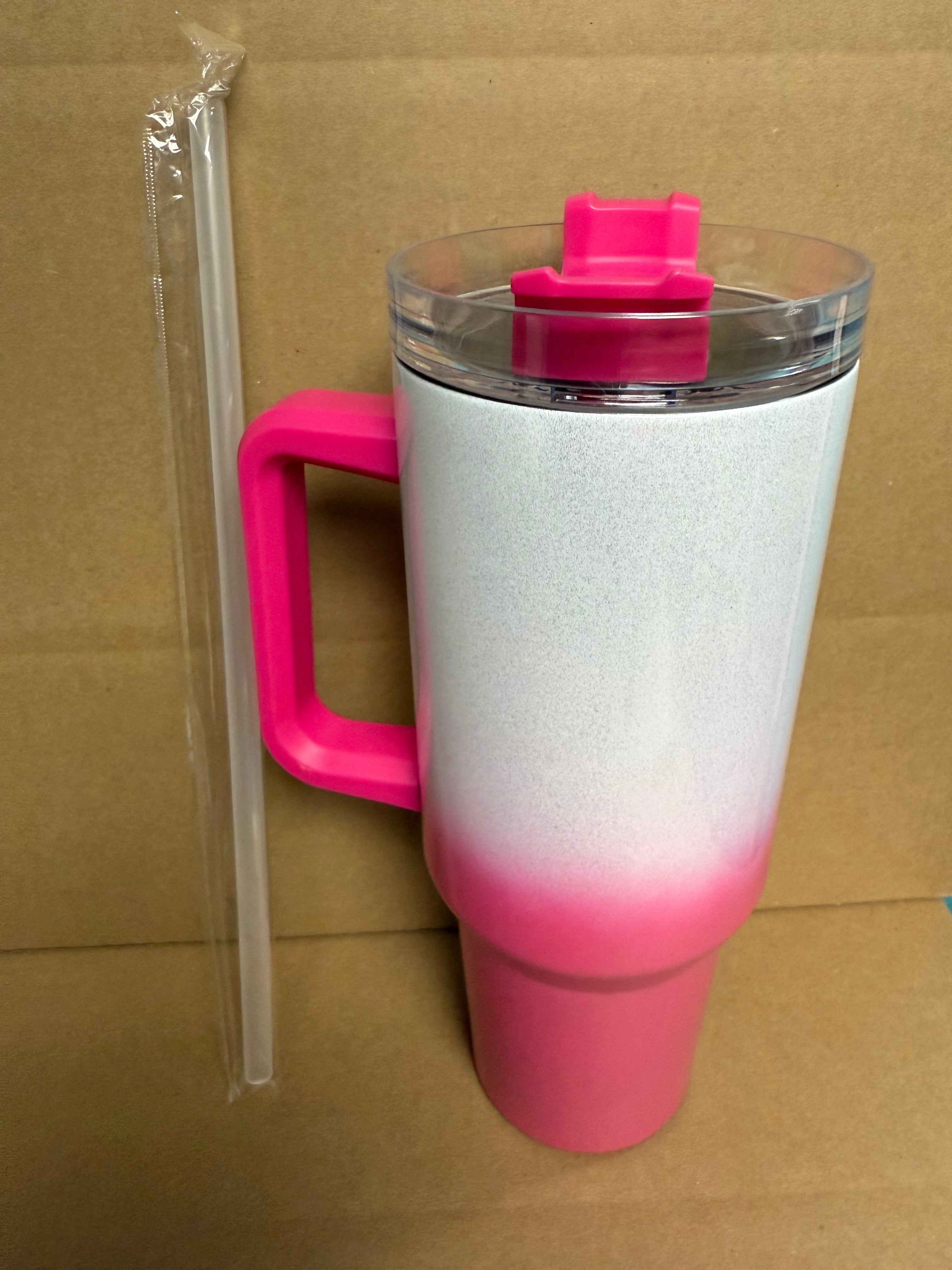 Custom Sublimation 40oz Glitter Gradient Stanley Style Tumbler - Pink
