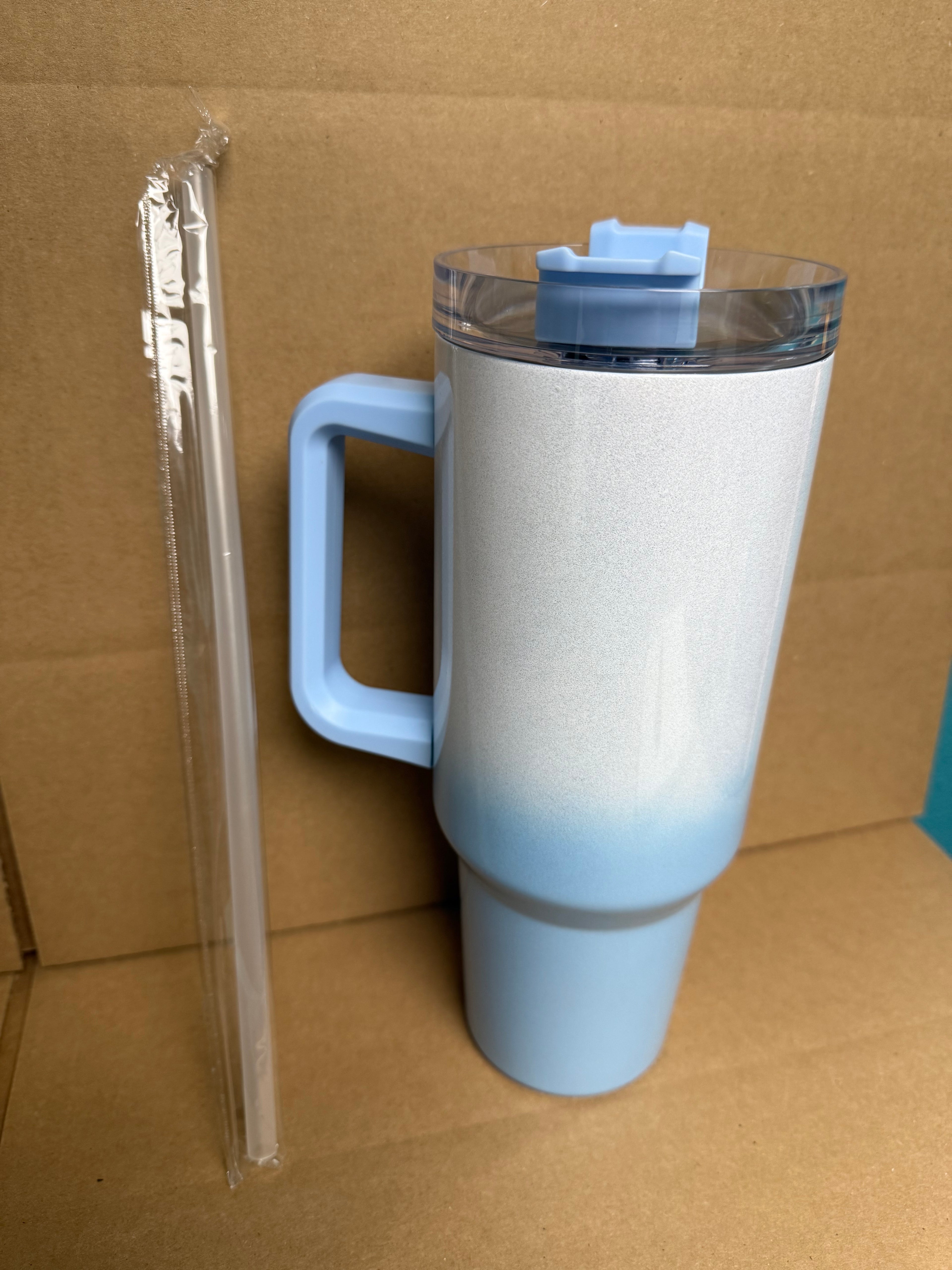 Custom Sublimation 40oz Glitter Gradient Stanley Style Tumbler - Blue