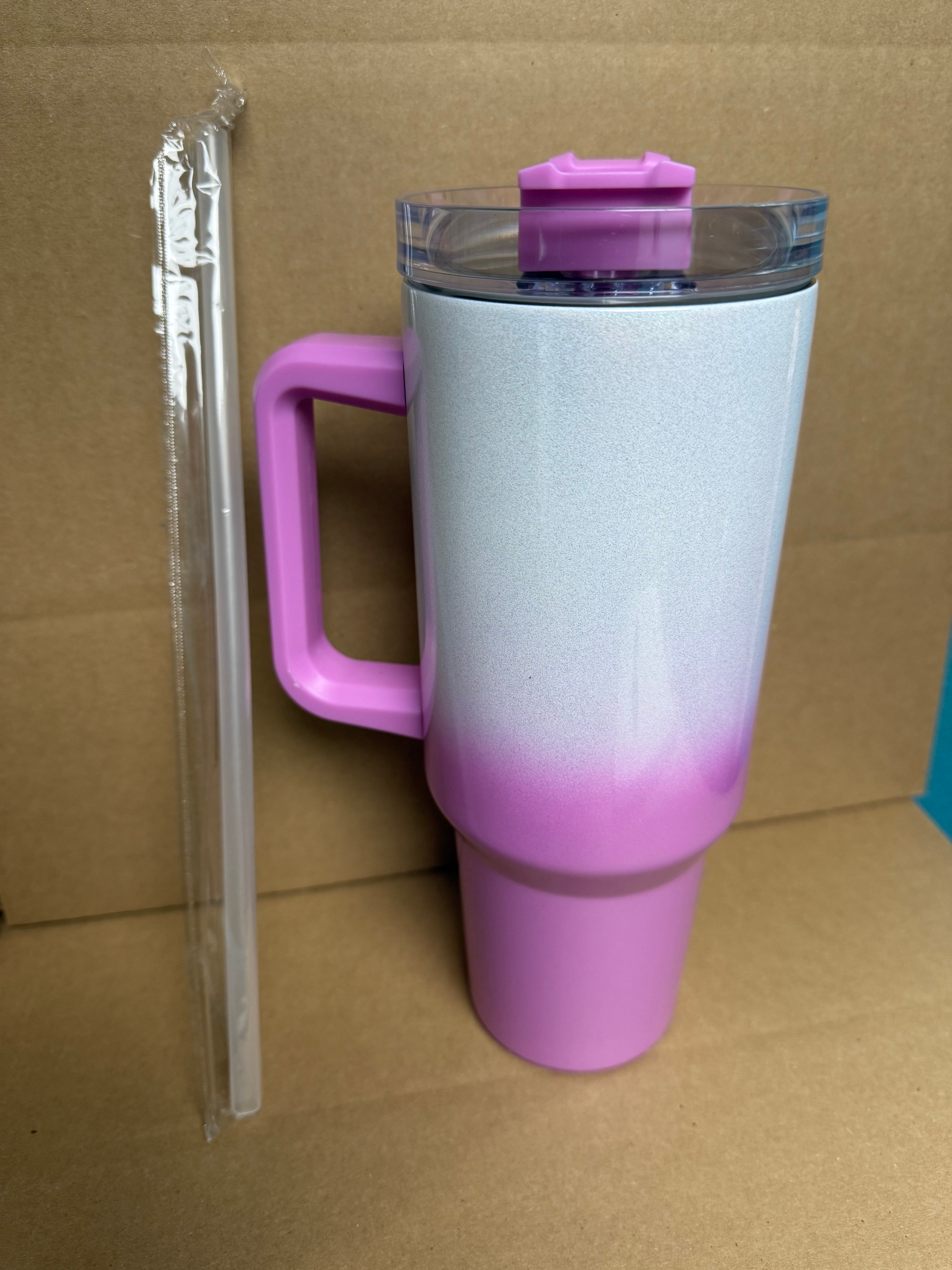 Custom Sublimation 40oz Glitter Gradient Stanley Style Tumbler - Purple
