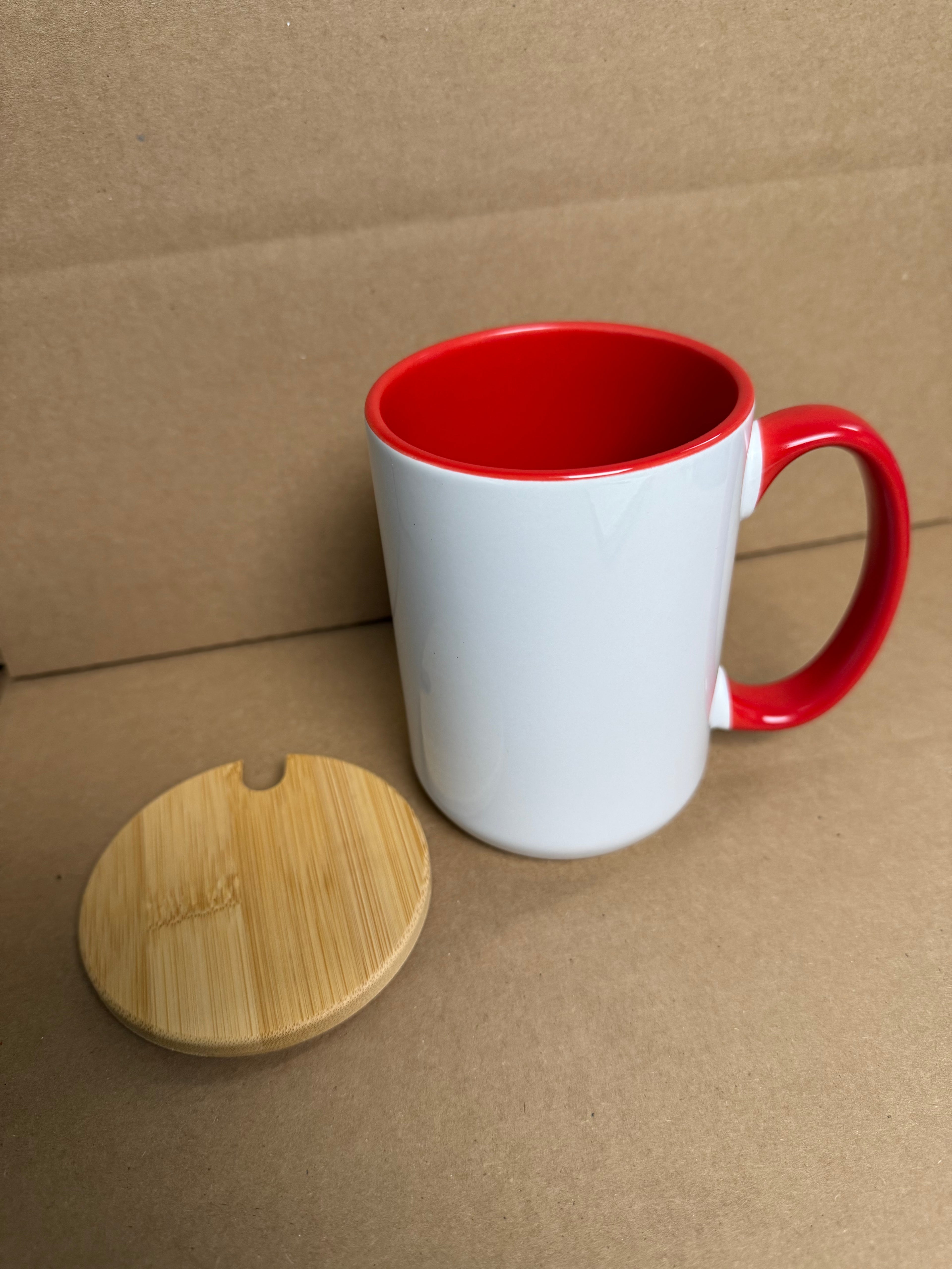 Custom Sublimation 15oz Coffee Mug with Lid - Red