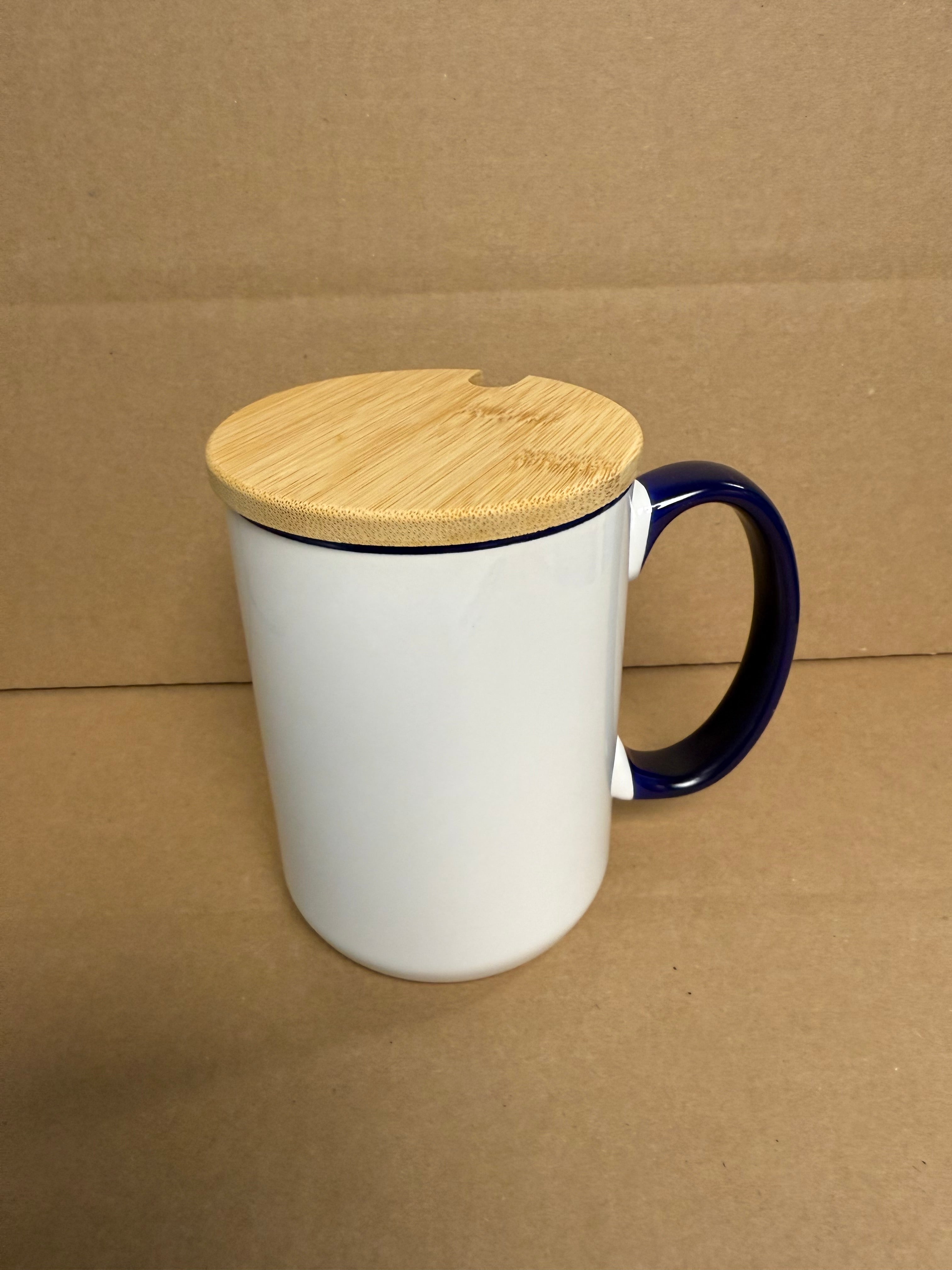 Custom Sublimation 15oz Coffee Mug with Lid - Blue