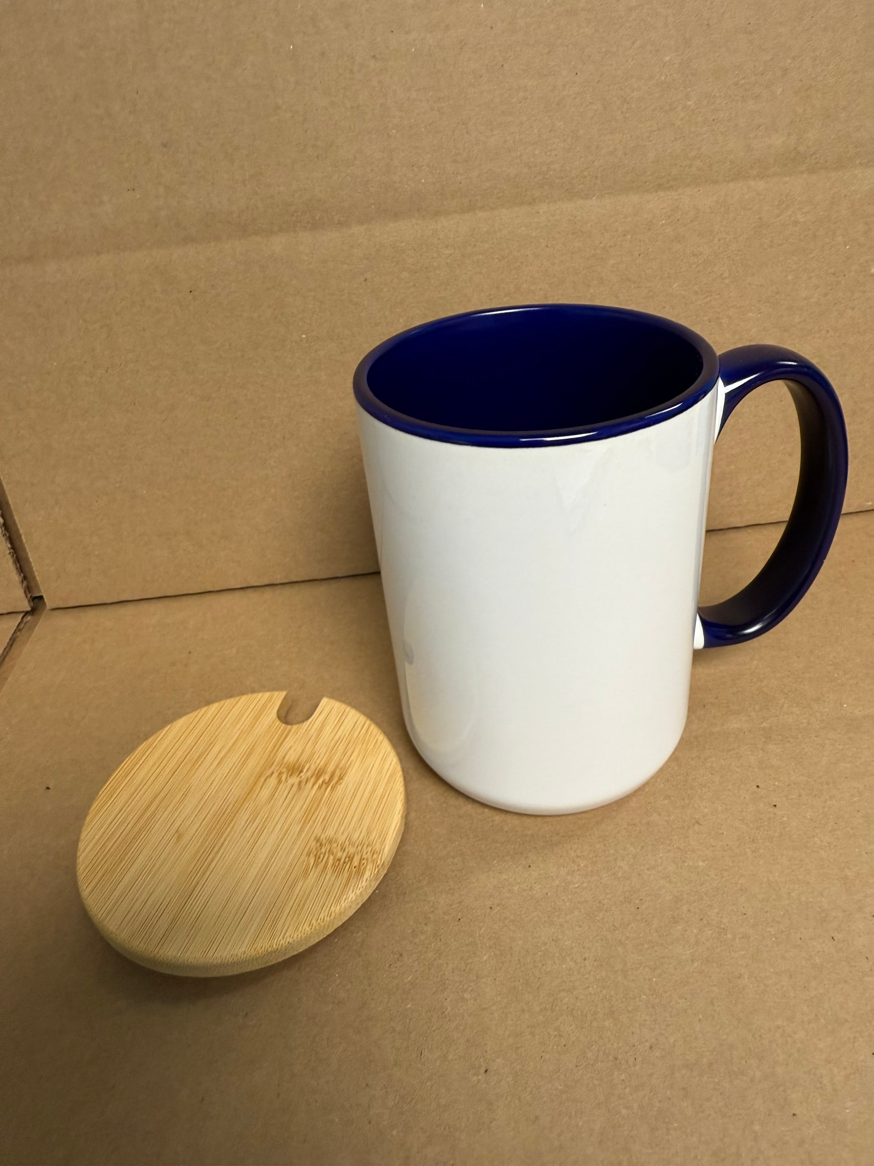 Custom Sublimation 15oz Coffee Mug with Lid - Blue