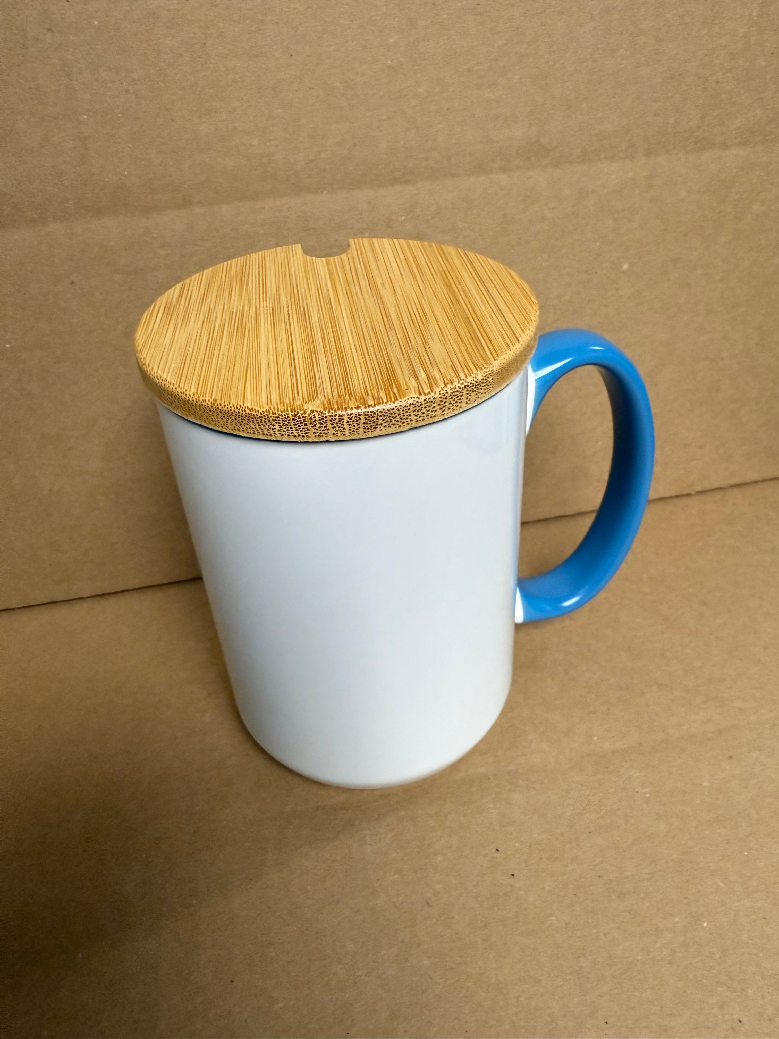 Custom Sublimation 15oz Coffee Mug with Lid - Light Blue