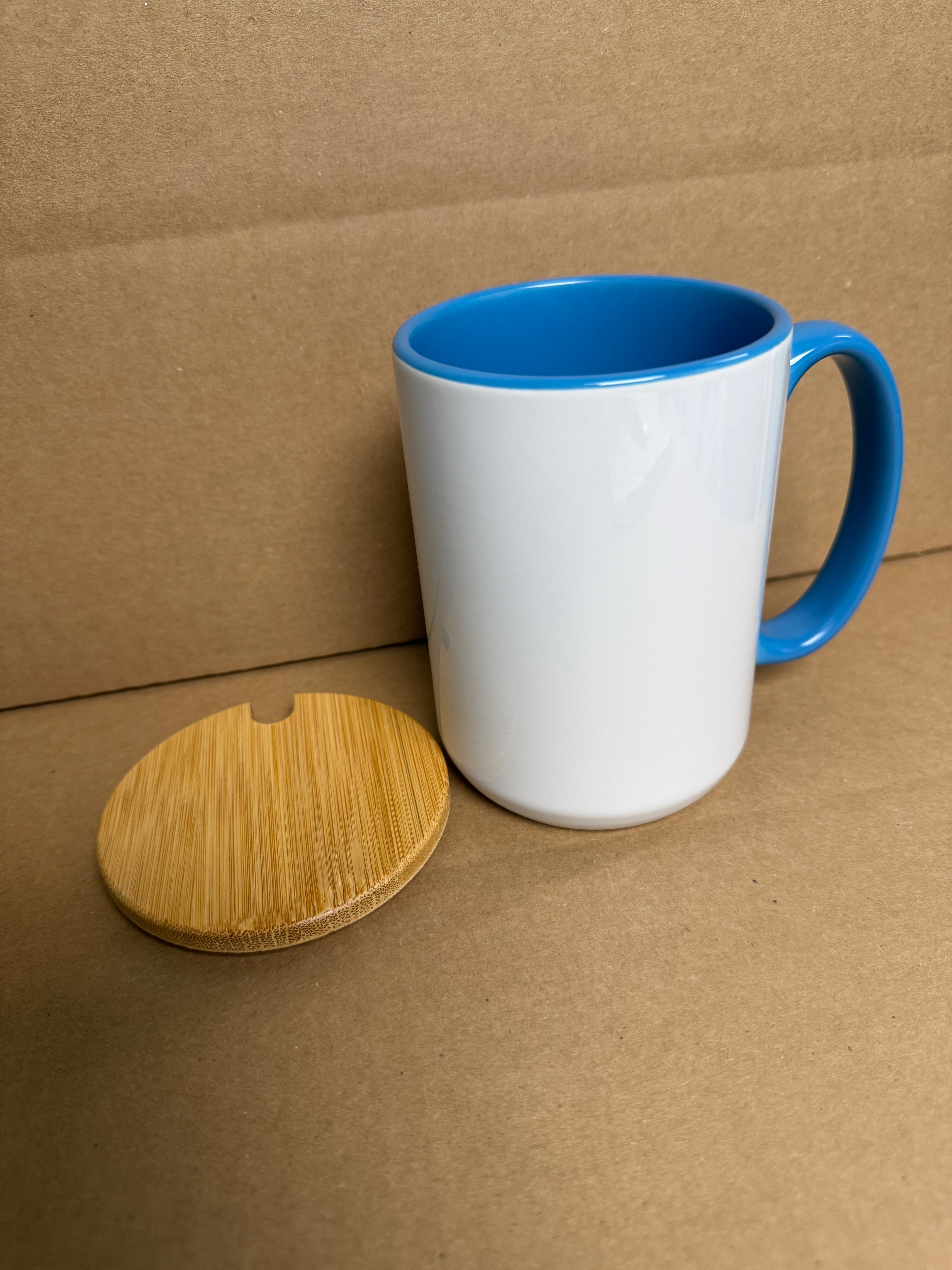 Custom Sublimation 15oz Coffee Mug with Lid - Light Blue