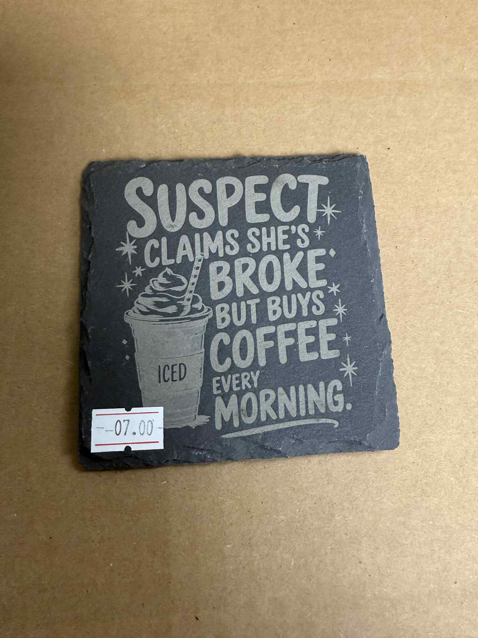 Iced Coffee - 4" Square Slate Stone Engraved Coasters