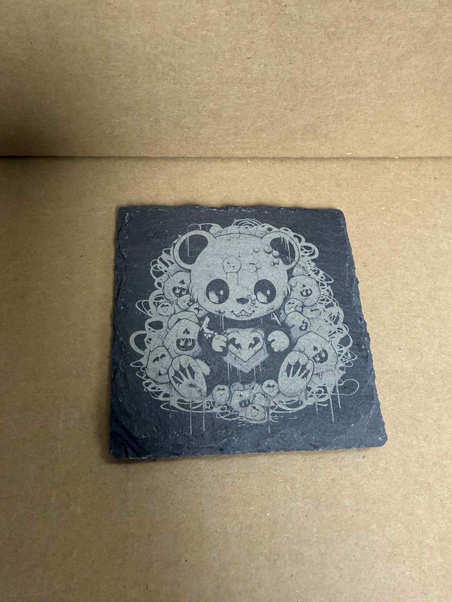 Spooky Teddy Bear - 4" Square Slate Stone Engraved Coasters