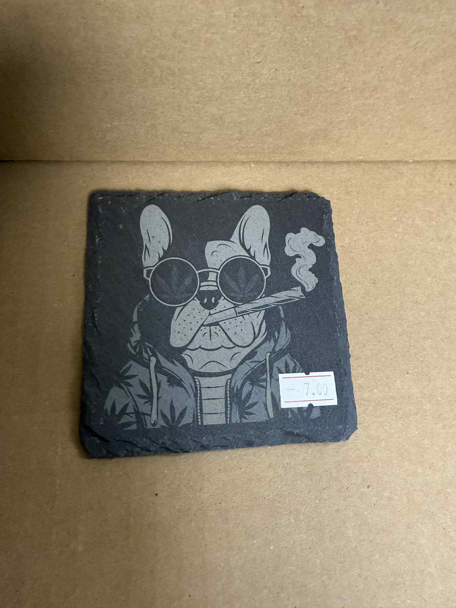 Stoney Frenchie - 4" Square Slate Stone Engraved Coasters